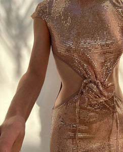 BEIGE SEQUIN CUTOUT DRESS