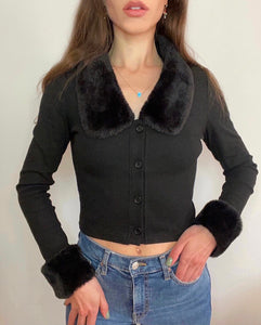 BLACK FAUX FUR CARDIGAN