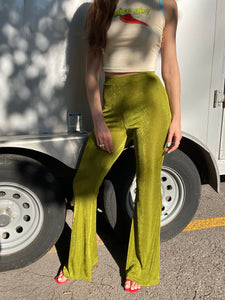 GREEN SPARKLY WIDE LEG PANTS