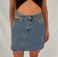 Load image into Gallery viewer, DENIM CUT-OUT HIGH WAIST SKIRT