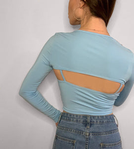 BABY BLUE BRALET CUT OUT CROP TOP