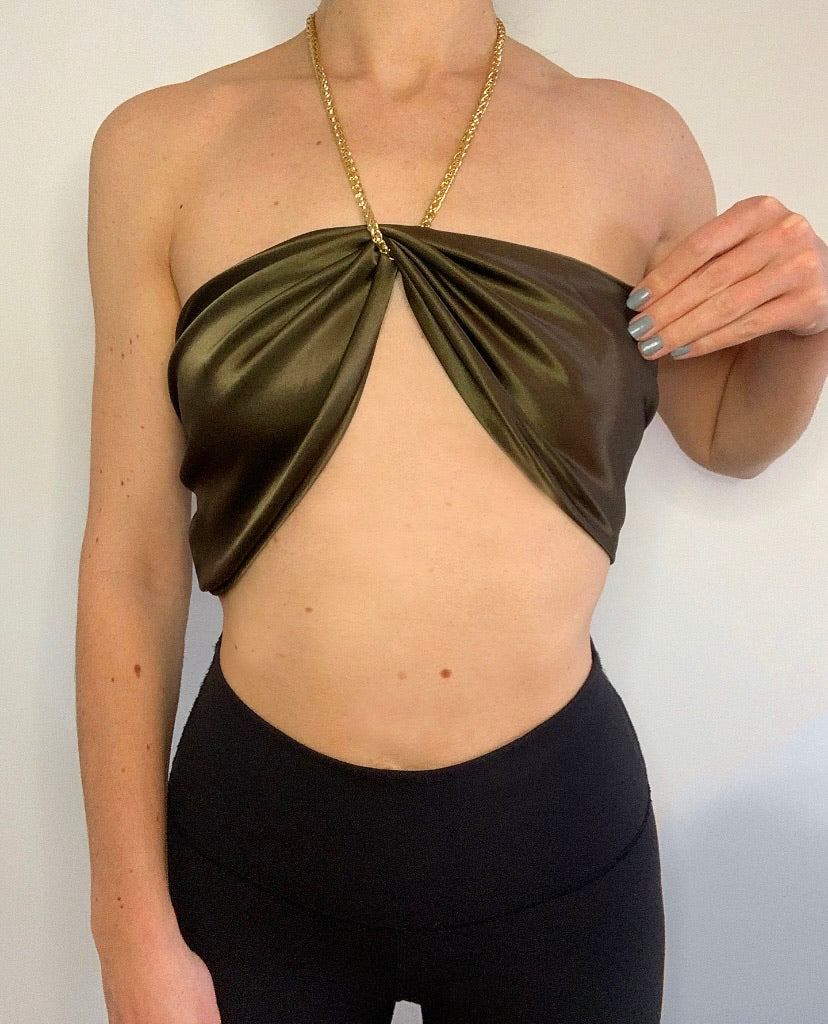 BROWN SATIN CHAIN TOP