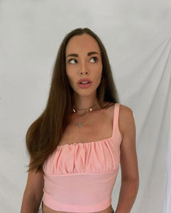 LIGHT PINK JERSEY RUCHED FRONT CROPPED CAMI TOP
