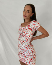 Load image into Gallery viewer, RED DITSY FLORAL BUSTIER DETAIL TEA DRESS