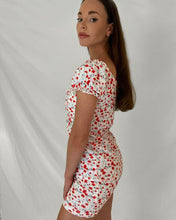 Load image into Gallery viewer, RED DITSY FLORAL BUSTIER DETAIL TEA DRESS