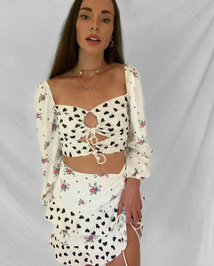 WHITE FLORAL PRINT TWO PIECE SET